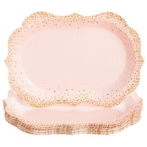 Pink Disposable Serving Trays Gold Foil Dot Party Platters (9 X 13 In 24X) - £27.16 GBP