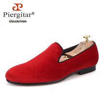 red high grade velvet handcrafted men loafers British style men smoking slippers - £174.08 GBP