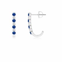 Natural Blue Sapphire Hoops Earrings with Diamond in 14K Gold (Grade AAA, 2MM) - £531.65 GBP