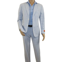Men's Seersucker Suit Light Weight 100% Cotton By ENZO E58303-1 Blue image 6