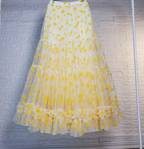 Yellow Tulle Maxi Skirt Outfit Women Plus Size Floral Tiered Tulle Skirt image 5