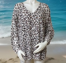 CAbi Leopard Print Long Sleeve Top Womens Sz L Lagenlook Flowy Blouse 5337 - $357.51 MXN