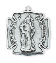 Firefighters St. Florian Sterling Silver Medal, 24 inch Rhodium Necklace - £65.86 GBP