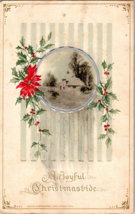 Vtg Postcard Winsch A Joyful Christmastide, Winter Scene, Holly Berry, Embossed - £5.34 GBP