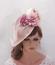 Pink Hat Fascinator curled Quill Feather  Wedding Hatinator Pinkshades Floral Fa - £69.32 GBP