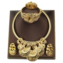 Brazilian Gold Color Flower Dubai Jewellery Set For Women Italian Style Necklace - £41.48 GBP