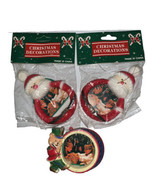 Vintage Lot Of 3 Santa Claus &amp; Bear Nutcracker Picture Ornaments - $354.59 MXN