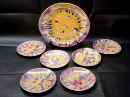 Vintage African Art HANDMADE &amp; HAND PAINTED Colorful Platter &amp; Plates - ... - $41.19