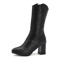 R mid calf boots women 2021 fashion snake print boots ladies casual block heels western thumb200