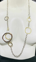 Premier Designs Silver Gold Tone Circles Long Necklace Womens Chain Link... - $11.97