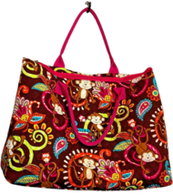 N.GIL Monkey Island Floral Print with Pink handles and trim Tote and mak... - $411.93 MXN