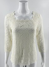 Christopher &amp; Banks Lace Top Size M Petite Cream Ivory Scalloped Square Neck - £19.90 GBP
