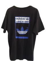 Vtg Blk Adidas TREFOIL Faded L USA Big Logo Back Hit &quot;La Marque Aux 3 Bandes&quot; - £74.82 GBP