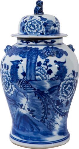 Temple Jar Vase Phoenix Tree Lion Handle Small Blue White Ceramic H - £301.84 GBP