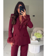 ZARA BNWT 2025. MAROON BURGUNDY FEATHER CUFF BLAZER LAPEL COLLAR. 2167/0... - €159,25 EUR
