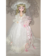 17” Vintage Porcelain Doll ~ Blonde Curly Hair Blue Eyes pink highlighte... - £11.84 GBP