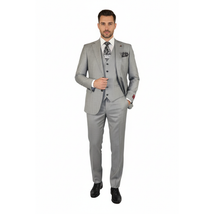 Men Suit BERLUSCONI Turkey 100% Italian Wool Super 180's 3pc Vested #Ber10 Gray image 8