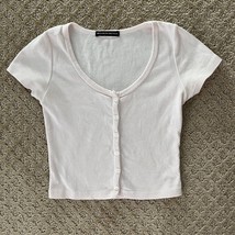 Brandy Melville Zelly Pink White Striped Short Sleeve Button Down Shirt ... - £12.92 GBP