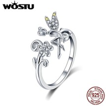 WOSTU 2021 New Design 925 Sterling Silver Flower Fairy Elf Ring Finger Adjustabl - £14.37 GBP
