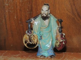Chinese Mud Man Men 3&quot; Celedon &amp; Blue fruit coin Mudman Antique oxblood ... - $62.99