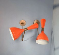 Orange Wall Sconce Mid Century 1950&#39;s Italian Stilnovo Diabolo Sconce Light Pair - £111.69 GBP