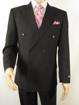 Men Pacelli Double Breasted Suit Classic Peak Lapel Pleated pants GILBERT Black - £119.74 GBP
