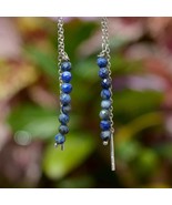 Blue Lapis Lazuli Drop Dangle Beads Earrings Silver Minimalist Threader ... - $36.00