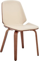 Armen Living Brinley Faux Leather Wood Dining Room Accent Chair, Cream/Walnut - £114.65 GBP