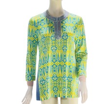 TORY BURCH Womens Tunic Top Silk Yellow Blue Green Floral Print Beaded N... - £28.18 GBP