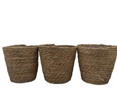 Seagrass Baskets Planters Set 3 Plastic Liners Indoor Outdoor Plants Pots 6.5 in - £22.41 GBP