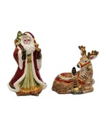 Fitz And Floyd Damask Holiday Santa &amp; Reindeer Salt and Pepper Shakers O... - $28.95