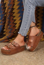 Chestnut Dual Buckle Studded Platform Sandal Slippers - $594.79 MXN