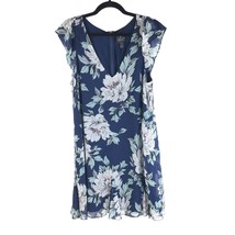 Adrianna Papell Shift Dress Floral Deep V-Neck Cap Sleeve Knee Length Blue 12 - £19.21 GBP