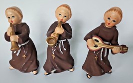 Vintage National Potteries Co 3 Musical Monks Friars Statues Japan 5&quot; Tall PB177 - £23.97 GBP