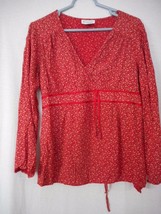 Red Beige floral Size L Motherhood Maternity tie back 100% rayon Top B - 21 - $15.99