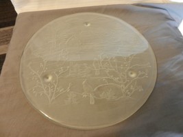 Vintage Round Frosted Glass Cake or Cookie Tray With Winter Farm Scene Embossed - £60.09 GBP