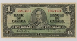 1937 Canada One Dollar Banknote Fine (F) Condition Gordon-Towers P#58b - $198.00