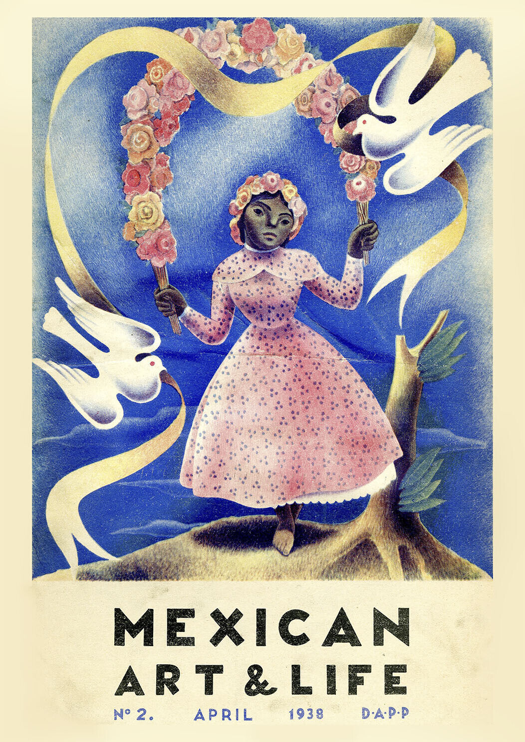 Primary image for MEXICAN PRINT: 1930s Art and Life Magazine Cover with Doves Poster