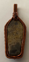 Necklace Pendant Chalcedony  Stone   Brown Cream wrapped Copper  Wire - £8.54 GBP
