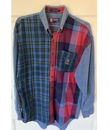 VTG Tommy Hilfiger Colorblock Button Down Shirt Long Sleeve Plaid Denim ... - $23.38