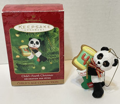 VTG 1995 Hallmark Keepsake Panda Bear Childs Fourth Christmas Ornament in Box - £8.45 GBP