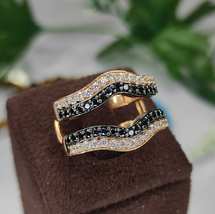 Black &amp; White Round Diamonds Womens Enhancer Wrap Wedding Ring14K Rose Gold Over - £97.81 GBP