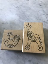 Rocking Horse, Giraffe Child Toy Wooden Rubber Stamp By Daisy Kingdom Lot Of 2 - £4.63 GBP