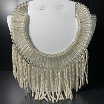 Fringed Tassels White Pearl 19&quot; Handmade Chic Bib Choker Strapless Necklace - £154.94 GBP