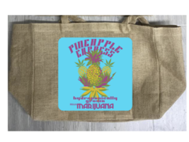 PINEAPPLE EXPRESS BURLAP TOTE BAG marijuana pot leaf psychedelic #920 - £15.11 GBP