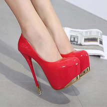 Super High Heels 16cm Platform Sexy Patent Leather Round Toe Shoes - $67.95