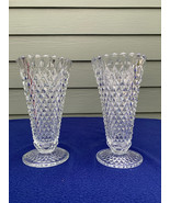 Vtg Indiana Glass Diamond Point crystal clear pair of vases, 8&quot; tall, ex... - £15.85 GBP
