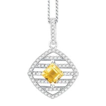 Sterling Silver .665 ct Square Citrine with .552 ct White Topaz Necklace - £109.18 GBP