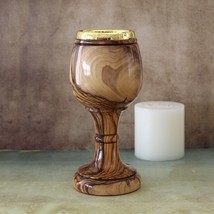 7.5’ Communion Cup, Olive Wood Grail From Jerusalem, Hand Carved Wooden Goblet,  - £144.62 GBP