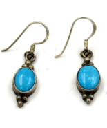 Vintage Turquoise Sterling Silver Oval Earrings Dangle - £17.82 GBP